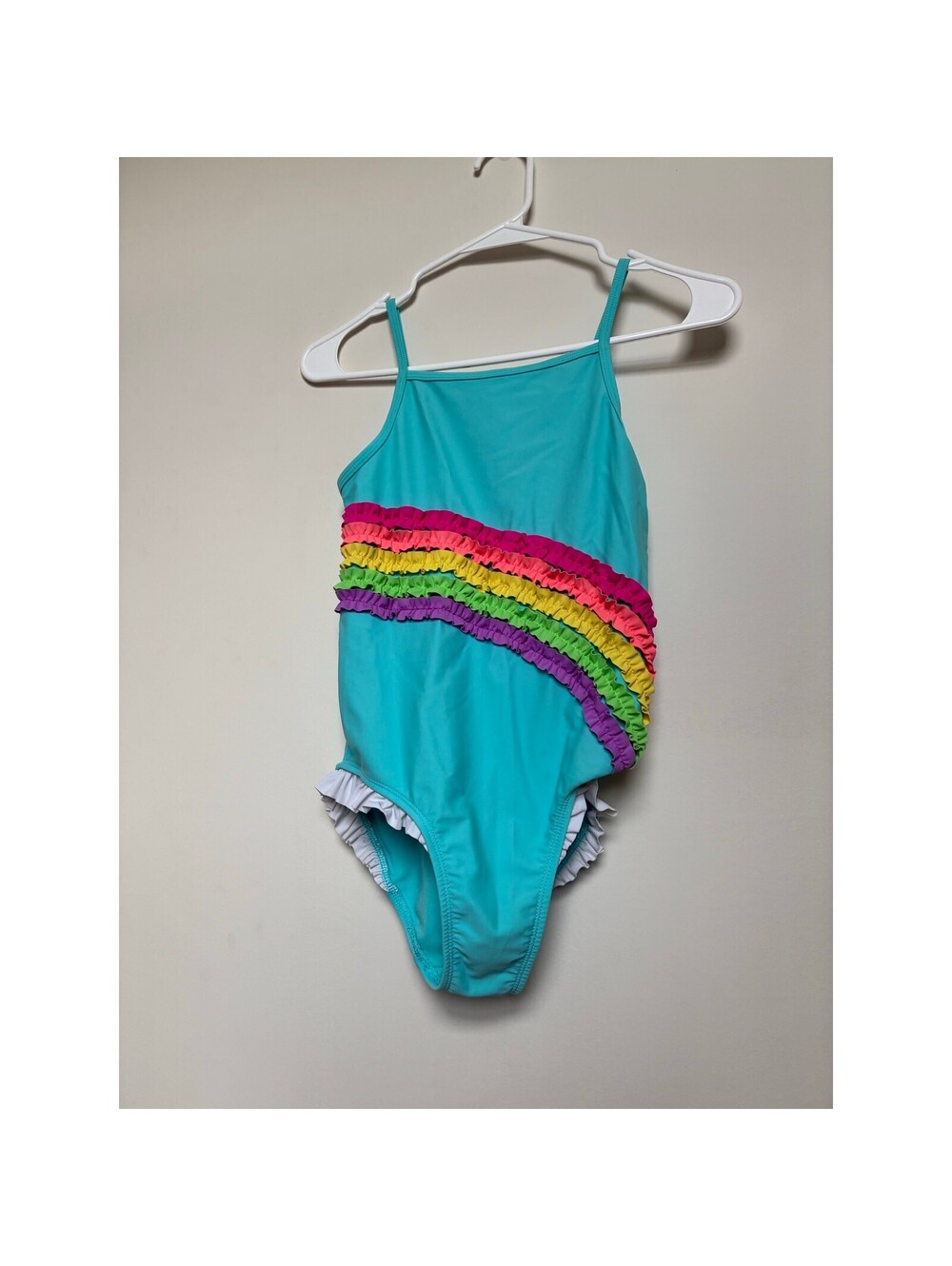 Gymboree Girls Size 12 One Piece Swimsuit Rainbow Ruffle Aqua Summer